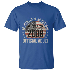 Funny 18th Birthday T Shirt - 18 Years Of Being Awesome Vintage 2008 Official Adult American Flag TS11 Royal Blue Print Your Wear