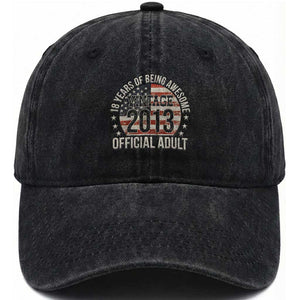 Funny 18th Birthday Washed Cotton Baseball Cap 18 Years Of Being Awesome Vintage 2008 Official Adult American Flag