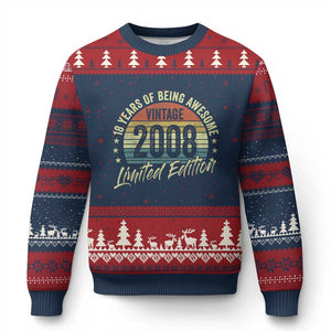 Funny 18th Birthday Ugly Christmas Sweater 18 Years Old Gifts Vintage 2008 Limited Edition TS11 Navy Red Print Your Wear