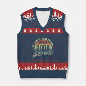 Funny 18th Birthday V-Neck Knit Sweater Vest 18 Years Old Gifts Vintage 2008 Limited Edition TS11 Navy Red Print Your Wear