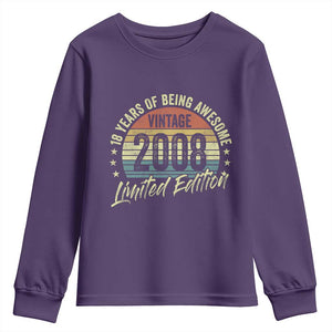 Funny 18th Birthday Youth Sweatshirt 18 Years Old Gifts Vintage 2008 Limited Edition TS11 Purple Print Your Wear