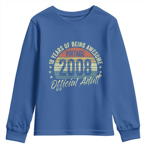 Funny 18th Birthday Youth Sweatshirt 18 Years Old Gifts Vintage 2008 Official Adult TS11 Royal Blue Print Your Wear