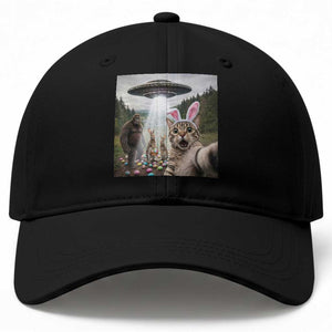 Funny Cat Selfie with Easter Bunny Bigfoot UFO Baseball Cap TS11 Print Your Wear