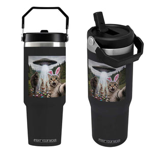 Funny Cat Selfie with Easter Bunny Bigfoot UFO Flip Straw Tumbler TS11 One Size: 30 oz Black Print Your Wear