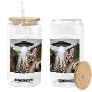 Funny Cat Selfie with Easter Bunny Bigfoot UFO Glass Can TS11 Print Your Wear