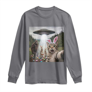 Funny Cat Selfie with Easter Bunny Bigfoot UFO Long Sleeve Shirt TS11 Charcoal Print Your Wear