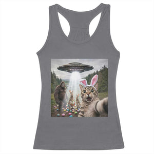 Funny Cat Selfie with Easter Bunny Bigfoot UFO Racerback Tank Top TS11 Charcoal Print Your Wear