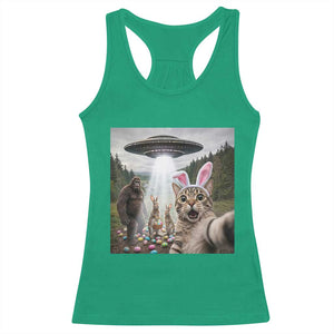 Funny Cat Selfie with Easter Bunny Bigfoot UFO Racerback Tank Top TS11 Irish Green Print Your Wear