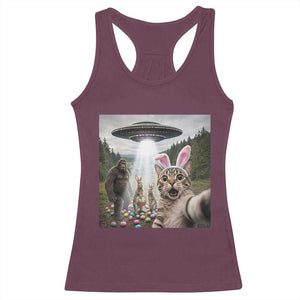 Funny Cat Selfie with Easter Bunny Bigfoot UFO Racerback Tank Top TS11 Maroon Print Your Wear