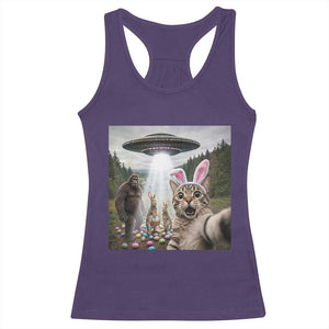 Funny Cat Selfie with Easter Bunny Bigfoot UFO Racerback Tank Top TS11 Purple Print Your Wear