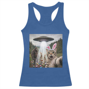 Funny Cat Selfie with Easter Bunny Bigfoot UFO Racerback Tank Top TS11 Royal Blue Print Your Wear