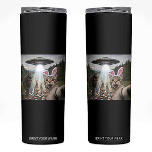 Funny Cat Selfie with Easter Bunny Bigfoot UFO Skinny Tumbler TS11 Black Print Your Wear