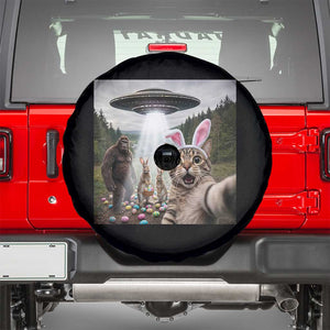 Funny Cat Selfie with Easter Bunny Bigfoot UFO Spare Tire Cover TS11 Black Print Your Wear