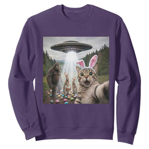 Funny Cat Selfie with Easter Bunny Bigfoot UFO Sweatshirt TS11 Purple Print Your Wear