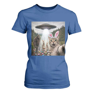 Funny Cat Selfie with Easter Bunny Bigfoot UFO T Shirt For Women TS11 Royal Blue Print Your Wear