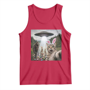 Funny Cat Selfie with Easter Bunny Bigfoot UFO Tank Top TS11 Red Print Your Wear