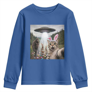 Funny Cat Selfie with Easter Bunny Bigfoot UFO Youth Sweatshirt TS11 Royal Blue Print Your Wear