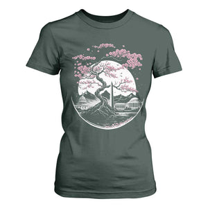 Washington DC Cherry Blossoms Monuments Memorials Japanese Style T Shirt For Women TS11 Dark Forest Green Print Your Wear