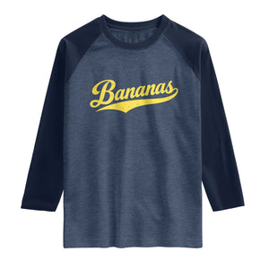 Bananas Retro Throwback Baseball Sport Lover Raglan Shirt TS11 Heather Denim Navy Print Your Wear