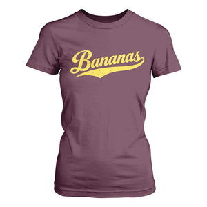 Bananas Retro Throwback Baseball Sport Lover T Shirt For Women TS11 Maroon Print Your Wear