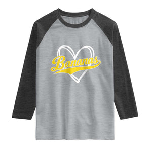 Bananas Vintage Heart Baseball Fan Game Day Raglan Shirt TS11 Heather Gray Heather Charcoal Print Your Wear