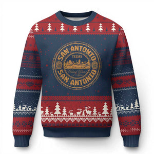 San Antonio Texas TX Vintage Souvenir Texan Pride Ugly Christmas Sweater TS11 Navy Red Print Your Wear
