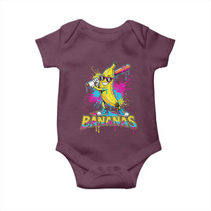 Funny Bananas Baseball Drip Ice Cream Sports Splatter Baby Onesie TS11 Maroon Print Your Wear