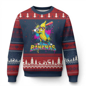 Funny Bananas Baseball Drip Ice Cream Sports Splatter Ugly Christmas Sweater TS11 Navy Red Print Your Wear
