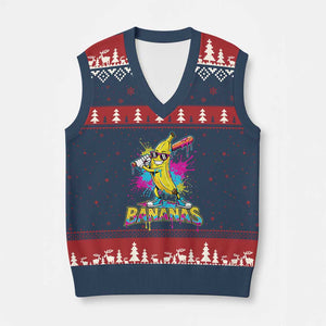 Funny Bananas Baseball Drip Ice Cream Sports Splatter V-Neck Knit Sweater Vest TS11 Navy Red Print Your Wear