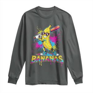 Funny Bananas Baseball Drip Ice Cream Sports Splatter Long Sleeve Shirt TS11 Dark Heather Print Your Wear