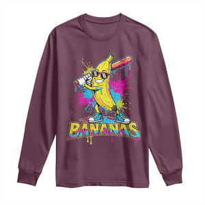 Funny Bananas Baseball Drip Ice Cream Sports Splatter Long Sleeve Shirt TS11 Maroon Print Your Wear