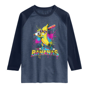 Funny Bananas Baseball Drip Ice Cream Sports Splatter Raglan Shirt TS11 Heather Denim Navy Print Your Wear
