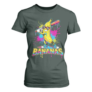 Funny Bananas Baseball Drip Ice Cream Sports Splatter T Shirt For Women TS11 Dark Forest Green Print Your Wear