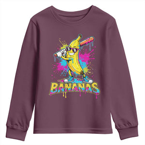 Funny Bananas Baseball Drip Ice Cream Sports Splatter Youth Sweatshirt TS11 Maroon Print Your Wear