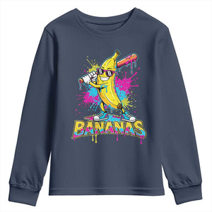 Funny Bananas Baseball Drip Ice Cream Sports Splatter Youth Sweatshirt TS11 Navy Print Your Wear