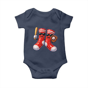 Funny Red Socks Playing Baseball Graphic Sport Game Day Baby Onesie TS11 Navy Print Your Wear