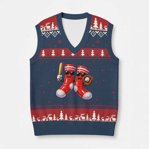 Funny Red Socks Playing Baseball Graphic Sport Game Day V-Neck Knit Sweater Vest TS11 Navy Red Print Your Wear