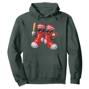 Funny Red Socks Playing Baseball Graphic Sport Game Day Hoodie TS11 Dark Forest Green Print Your Wear