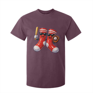 Funny Red Socks Playing Baseball Graphic Sport Game Day T Shirt For Kid TS11 Maroon Print Your Wear