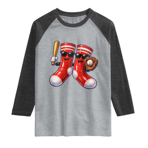 Funny Red Socks Playing Baseball Graphic Sport Game Day Raglan Shirt TS11 Heather Gray Heather Charcoal Print Your Wear