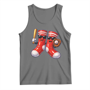 Funny Red Socks Playing Baseball Graphic Sport Game Day Tank Top TS11 Black Heather Print Your Wear