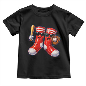 Funny Red Socks Playing Baseball Graphic Sport Game Day Toddler T Shirt TS11 Black Print Your Wear