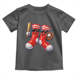 Funny Red Socks Playing Baseball Graphic Sport Game Day Toddler T Shirt TS11 Dark Heather Print Your Wear