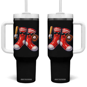 Funny Red Socks Playing Baseball Graphic Sport Game Day Tumbler With Handle TS11 One Size: 40 oz Black Print Your Wear