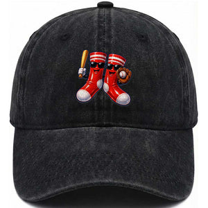 Funny Red Socks Playing Baseball Graphic Sport Game Day Washed Cotton Baseball Cap