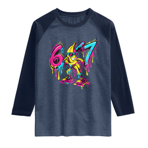 Funny 67 Banana Baseball Drip Ice Cream Six Seven Meme Raglan Shirt TS11 Heather Denim Navy Print Your Wear