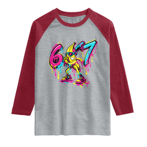 Funny 67 Banana Baseball Drip Ice Cream Six Seven Meme Raglan Shirt TS11 Heather Gray Heather Red Print Your Wear