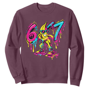 Funny 67 Banana Baseball Drip Ice Cream Six Seven Meme Sweatshirt TS11 Maroon Print Your Wear