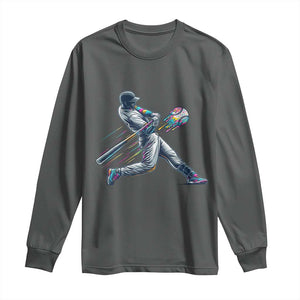 Ice Cream Baseball Player Dripping Game Day Long Sleeve Shirt TS11 Dark Heather Print Your Wear