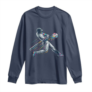 Ice Cream Baseball Player Dripping Game Day Long Sleeve Shirt TS11 Navy Print Your Wear